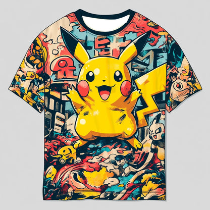 (MINISO)Fashion Kid Anime Pokemon T Shirt 3D MenTshirt Children T-shirt Summer Pikachu Oversized T-shirt For Men Clothing Tshirt