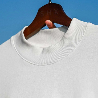 Small Neck T-shirts Men 350gsm Cotton Solid Color Male Short-sleeved T-shirt Spring Summer Loose Bottoming Shirt Casual T Shirts