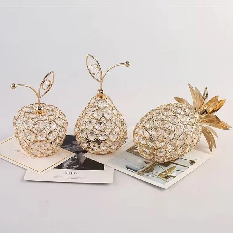 3D Crystal Crafts Pear Apple Ornament Home Wedding Decor Gifts Shiny Rhinestone Crystal Table Centerpiece Decor Photography Prop