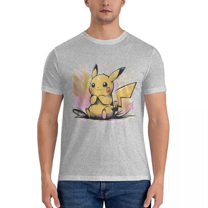 Japanese Cartoon Anime Pokemon Men's T Shirt Pikachu Novelty Tee Shirt Short Sleeve O Neck T-Shirts Cotton Adult Clothes