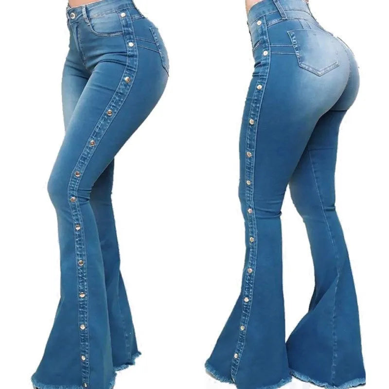 2023 Fall New High Waist Stretch Flare Jeans For Women Fashion Skinny Butt Lift Denim Boot Cut Pants Casual Slim Trousers S-5XL