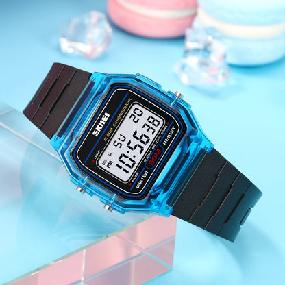 SKMEI 2056  Shockproof Back Light Display Stopwatch Digital Watches Women reloj mujer Transparent TPU Strap Ladies Wristwatch