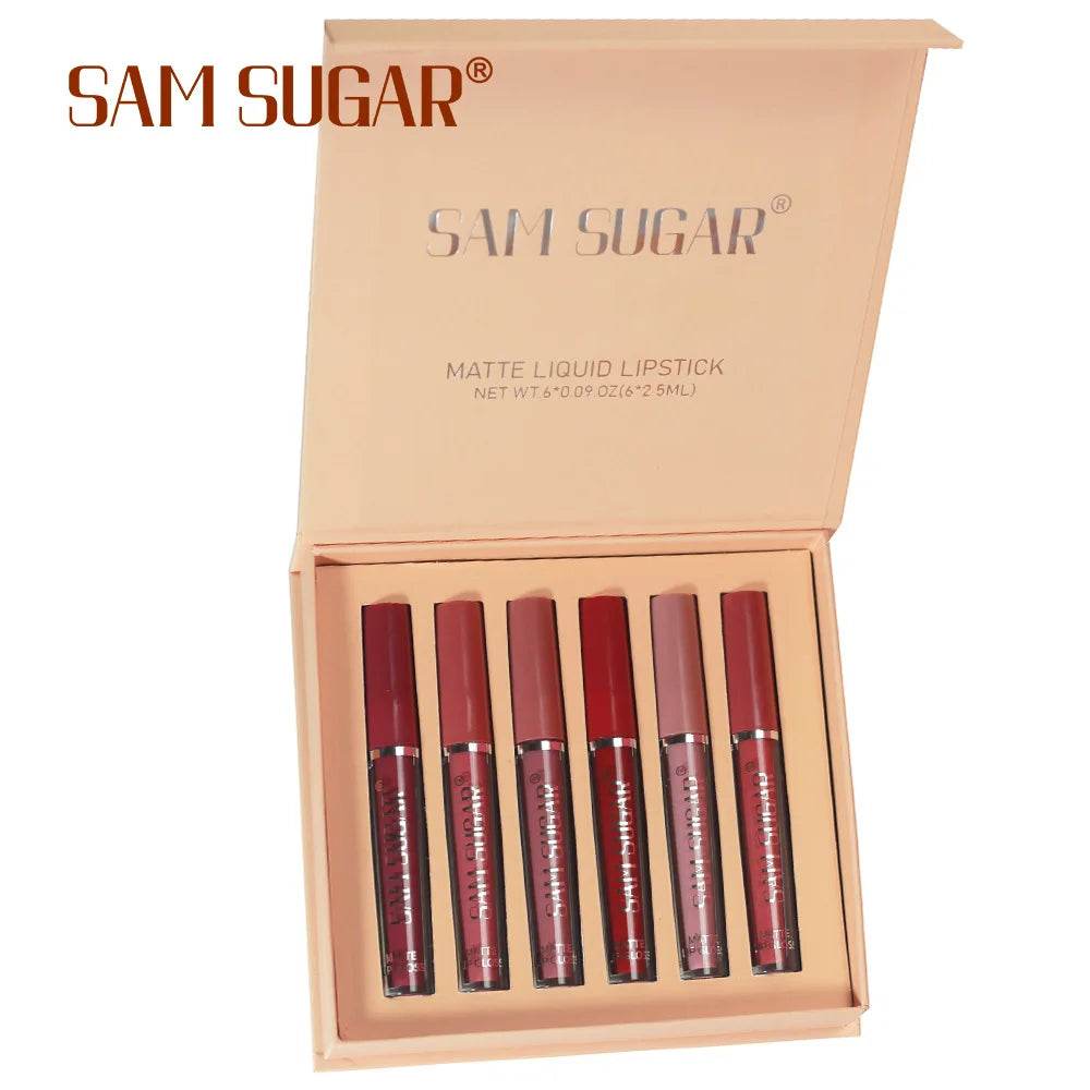 SAM SUGAR Long-Lasting Waterproof Non-stick Cup sexy colors Matte Mist Top 6 Lip gloss set Easy Color silky texture Lip glaze - Tamnz