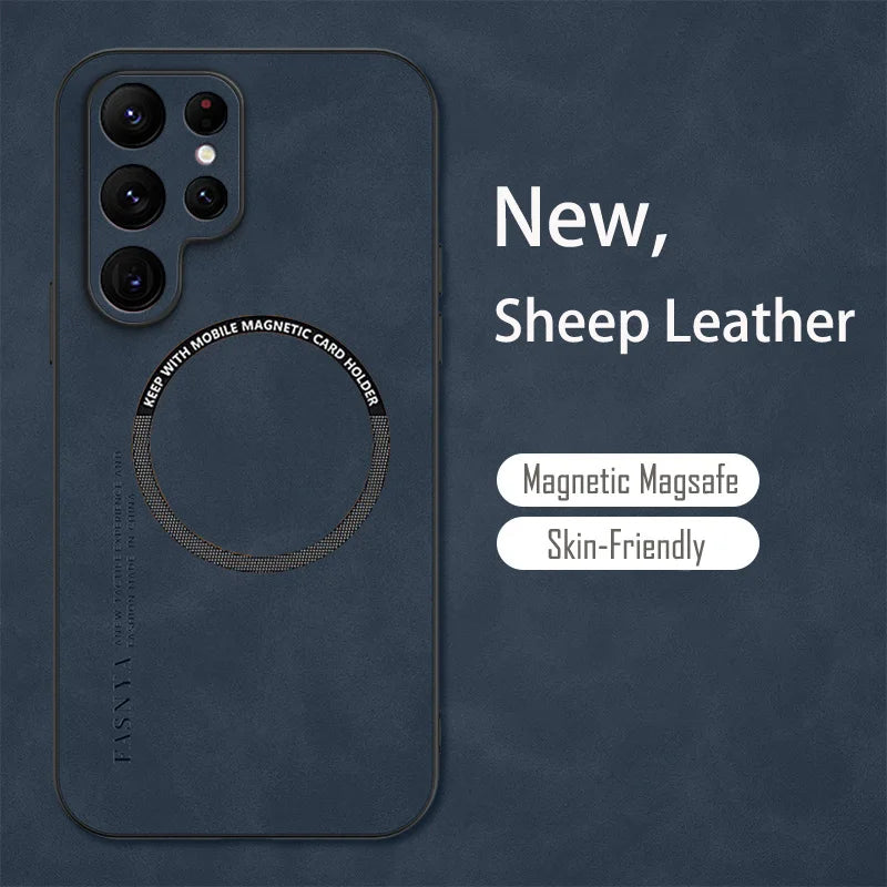 For Magsafe Samsung Galaxy S24 S20 S21 S22 S23 FE Note 20 Ultra 10 Plus Sheepskin Vintage Magnetic Leather Soft Phone Case Cover