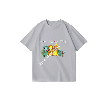 (Uniqlo) Cute Pokemon Cotton Men Women Friends T-shirt Round Neck Short Sleeve T-Shirt For Men And Women KIds New Summer Tops