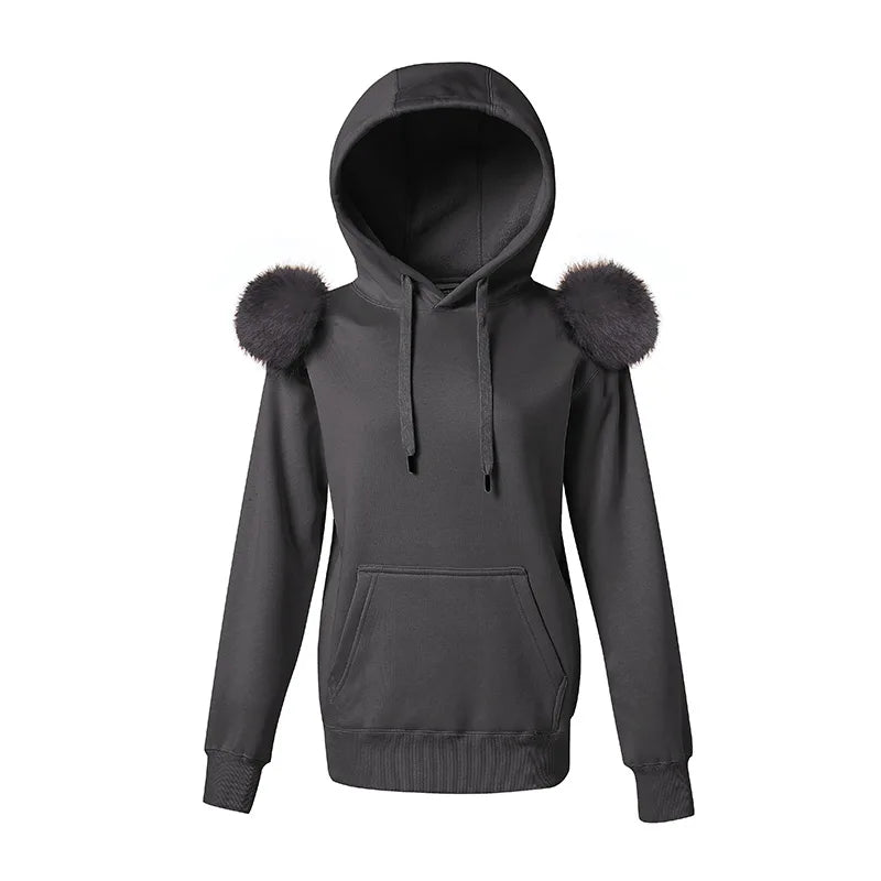 2022 New Arrival Autumn Winter Hoodie Women Fleece Pullover With Hood Real Fox Fur Lady Coat Jackets S5185 - Tamnz