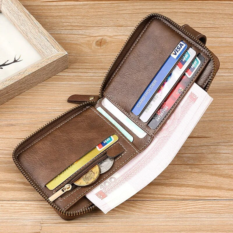 Vintage Small Men's Wallet Pu Leather Short Purse Men Hasp Zipper Clutch Solid Porte Feuille Hommes Porte Monnaie Homme - TaMNz