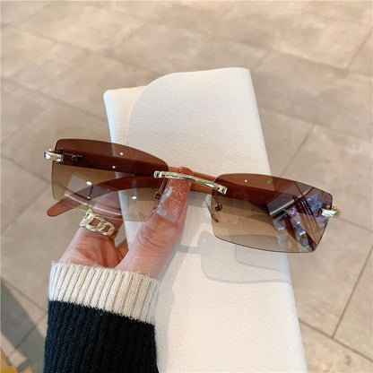 Rectangle Fashion Rimless Sunglasses Frameless Retro Vintage Trendy - TaMNz