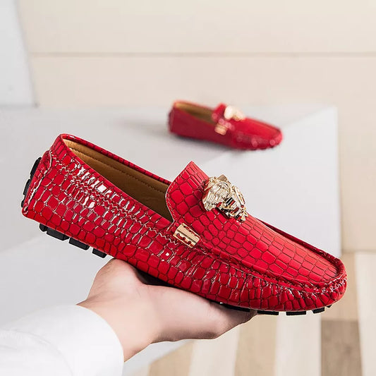 Leather Shoes Snake Pea Shoes Spring Summer Leather Ladies Moccasin Loafers - TaMNz