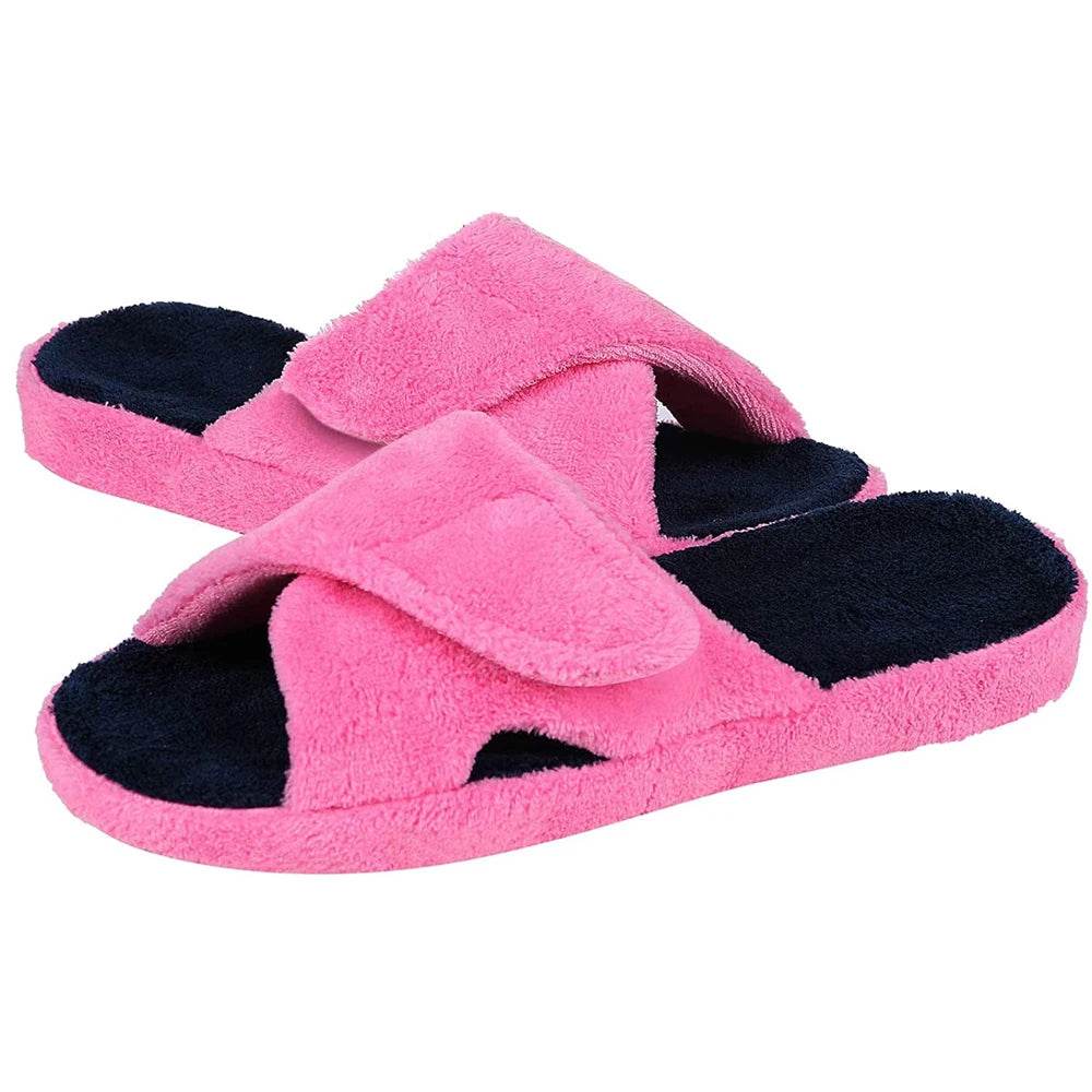 Comwam Four Seasons Arch Support Cotton Slippers Women Adjustable Terry Cloth Fuzzy Indoor Slippers Open Toe House Flats Shoes - Tamnz