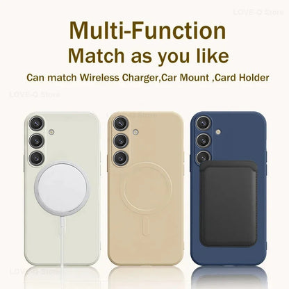 For Magsafe Magnetic Wireless Charge Case For Samsung Galaxy S24 S23 S 24 Ultra Plus S24Ultra Soft Cases Liquid Silicone Cover