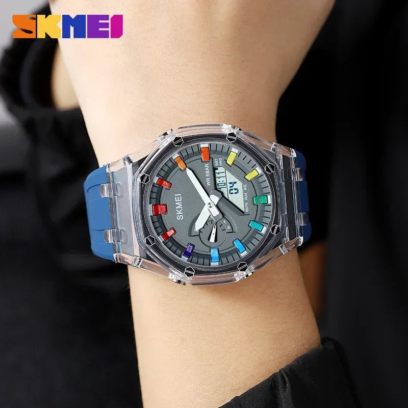 SKMEI Waterproof Men Watch Countdown Stopwatch Led Light Electronic Movement Wristwatch 5Alarm Clock 2 Time Digital Watches 2100 - TaMNz