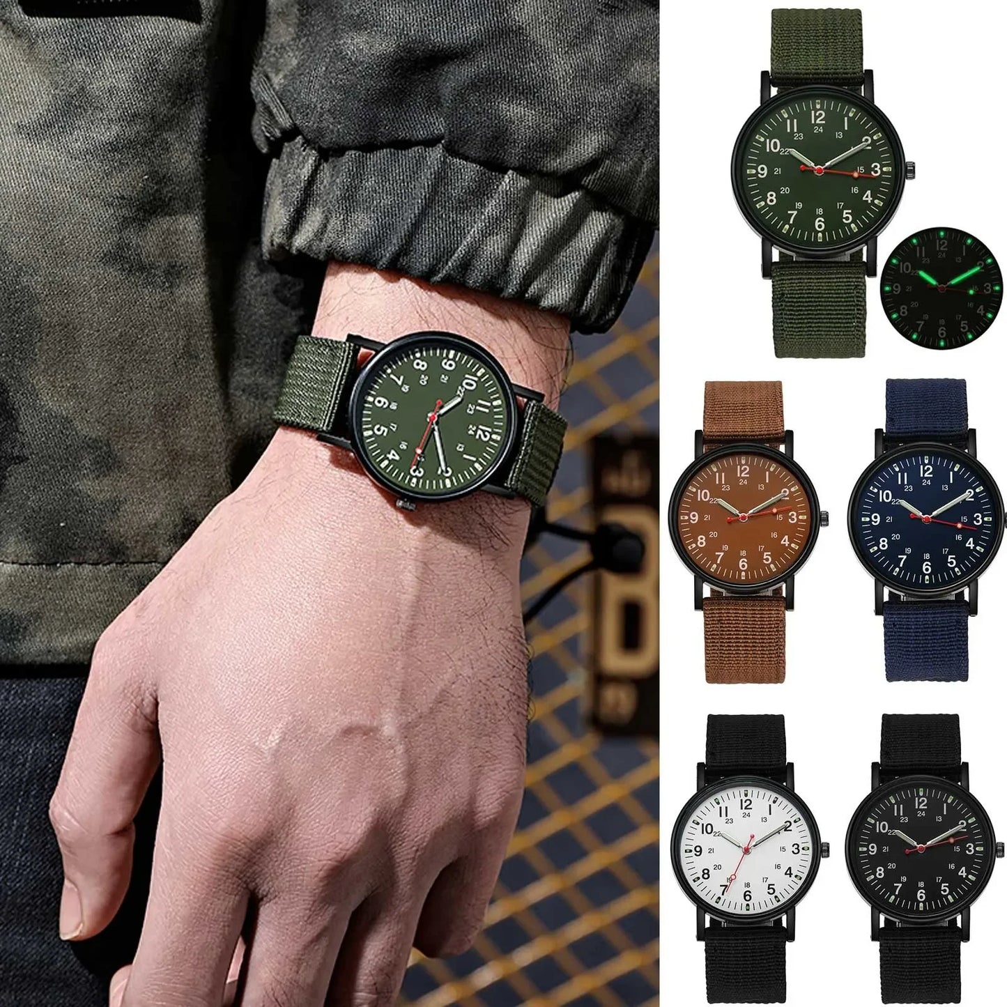 Luminous Men's Sports Watch Nylon Woven Band  Shock Resistant Wristwatches Male Quartz Watches Reloj Hombre Xmas Gift