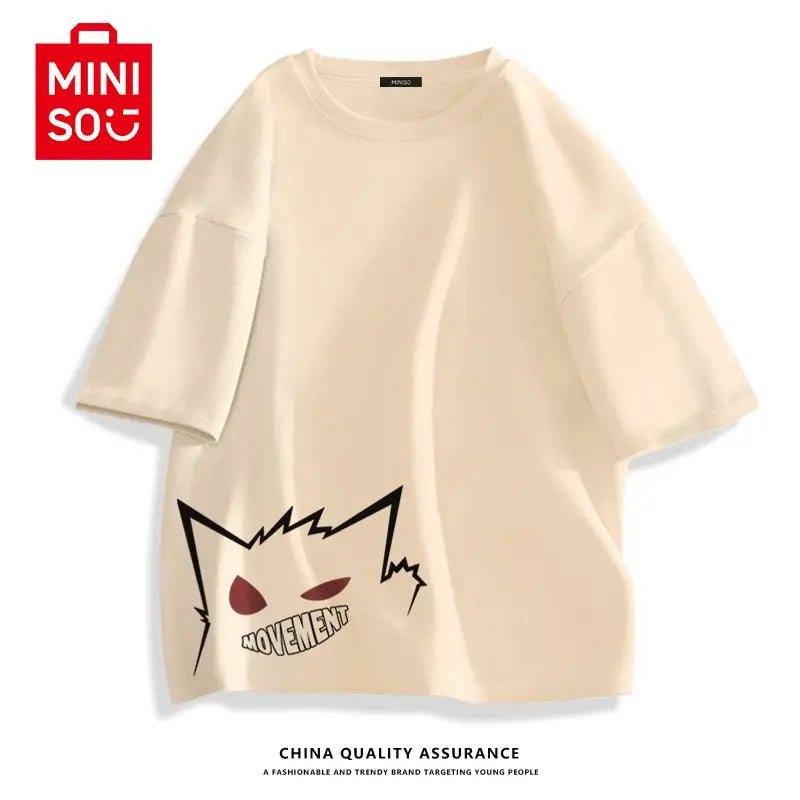 MINISO Women's Short Sleeve T-shirt Summer New Cotton Print Comfortable Casual Little Devil White T-shirt Pokemon