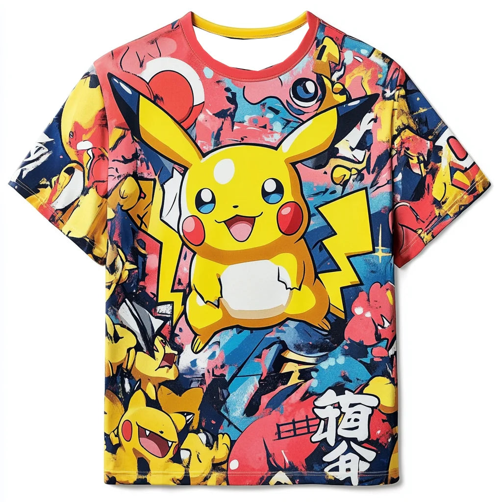 (MINISO)Fashion Kid Anime Pokemon T Shirt 3D MenTshirt Children T-shirt Summer Pikachu Oversized T-shirt For Men Clothing Tshirt