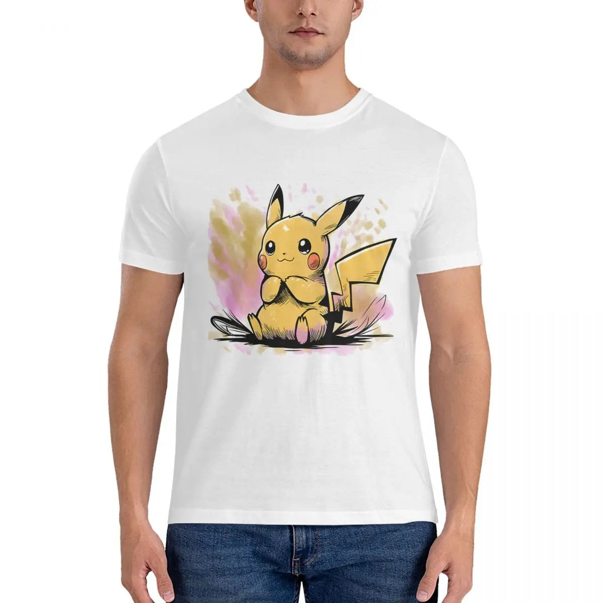 Japanese Cartoon Anime Pokemon Men's T Shirt Pikachu Novelty Tee Shirt Short Sleeve O Neck T-Shirts Cotton Adult Clothes