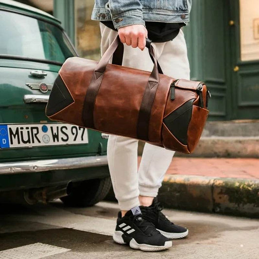 Leather Gym Fitness Bag for Men Travel Duffle Shoes Luggage Duffel Vintage Handbags Shoulder Crossbody Sports Outdoor Side Bag - Tamnz