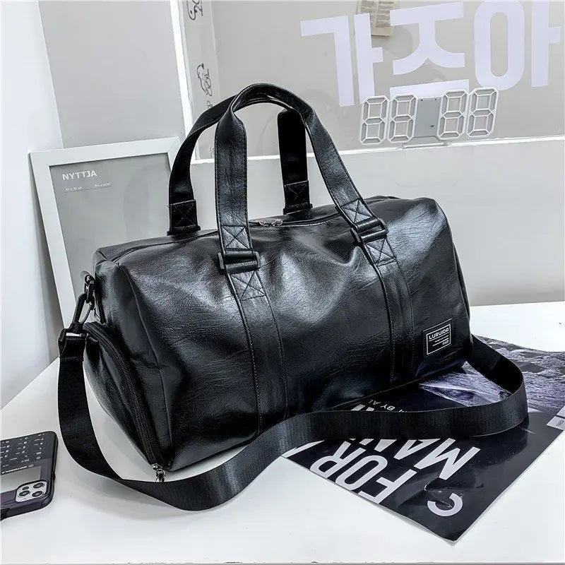 Dry And Wet Separation Leather Duffle Bag Shoulder Hand Bags Training Travel Duffel Unisex Fitness Luggage Bag With Shoes Packet - Tamnz