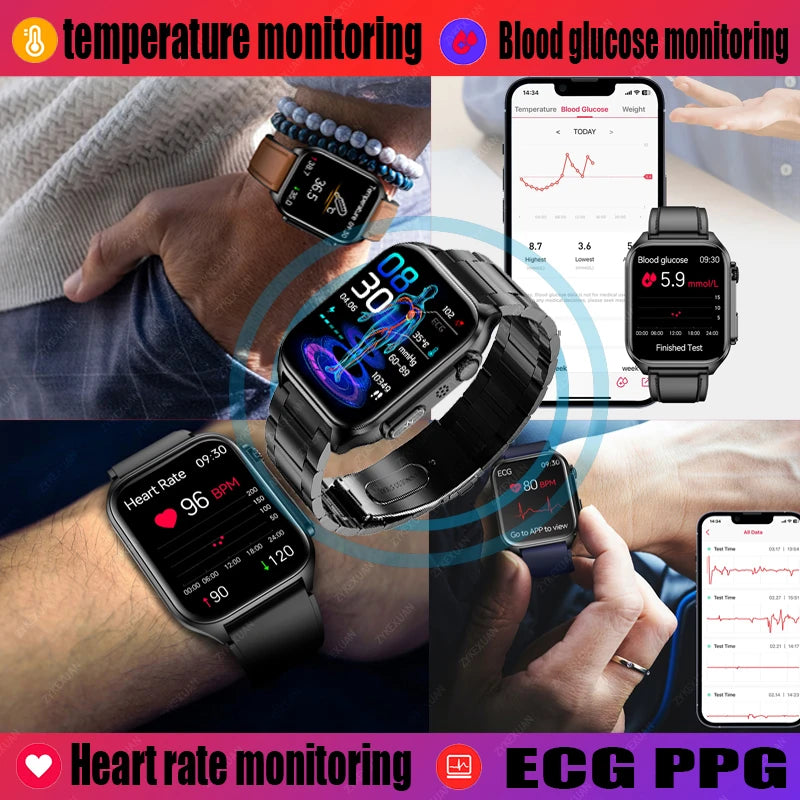 AI Voice Assistant Bluetooth Call Automatic Infrared Blood Oxygen Health Watch IP67 - Tamnz