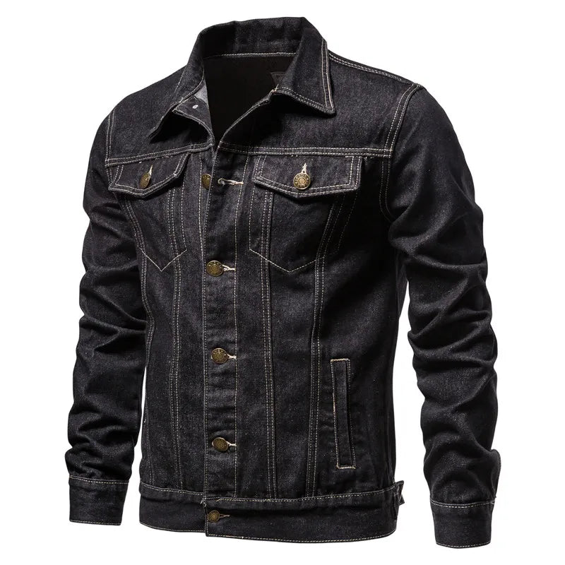 Spring Men Solid Lapel Denim Jackets Fashion Motorcycle Jeans Jackets Hommes Slim Fit