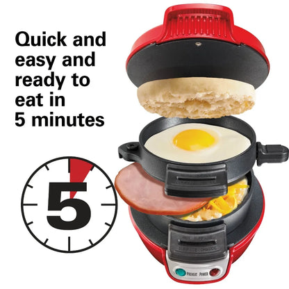 Breakfast Sandwich Maker with Egg Cooker Ring, Customize Ingredients, Red