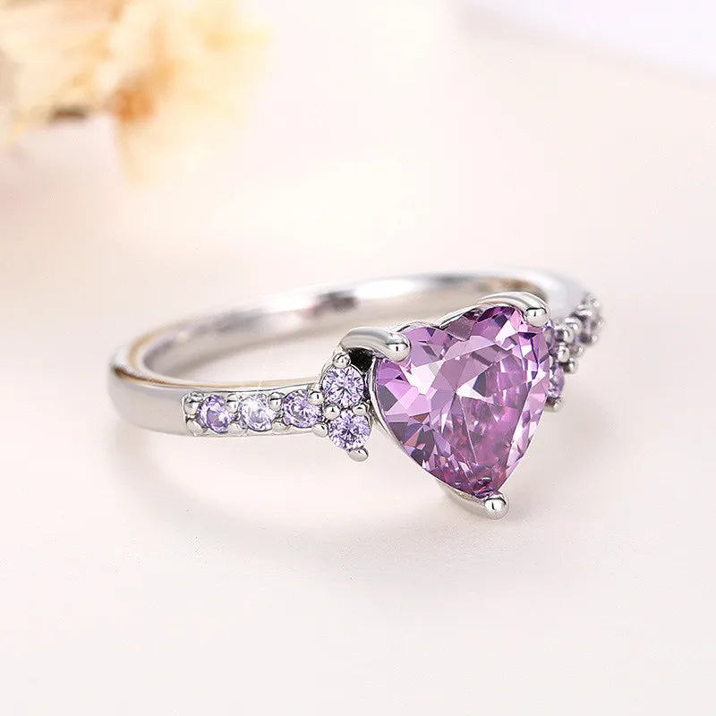 925 Sterling Silver Purple Love Rings New Fashion Jewelry for Women Wedding Engagement Party Temperament Female Accessories Gift