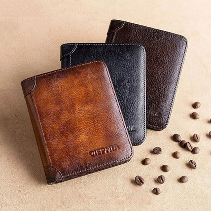 Genuine Leather Rfid Protection Wallets for Men Vintage Thin Short Multi Function ID Credit Card Holder Money Bag - TaMNz