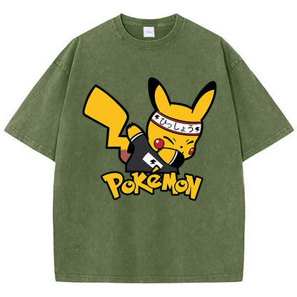 Japanese Anime Pikachu Womans Tee Shirt Summer American Retro Cotton Casual T Shirt Korean Soft High-Quality T Shirts Tops