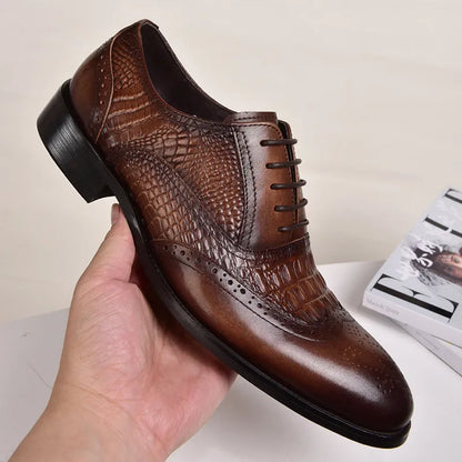 Men casual Brock Oxford retro crocodile leather men formal shoes - TaMNz