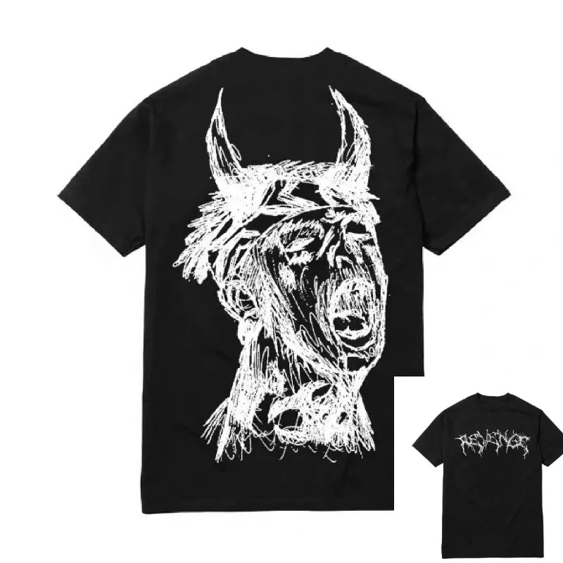 Revenge Ski Mask The Slump God Horned devil howls short-sleeved men's and women's T-shirts harajuku  pokemon  y2k  t shirt