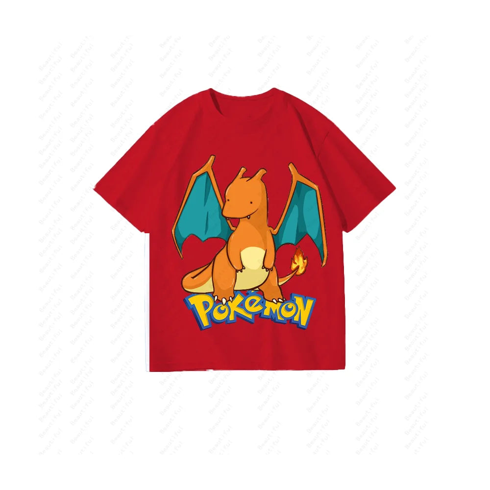 （Miniso）Pokemon Charizard Short Sleeve Summer Men Women Couples Cotton Cute T-Shirt Short Sleeve Cotton Y2K Style Women T-shirts