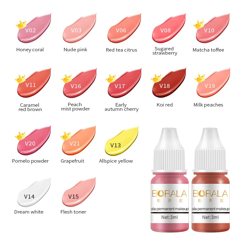 Borala 26 Colors 3ML Permanent Makeup Tattoo Lips Eyebrows Eyeliners Pigments Sample Size Tattoo Pigments Beauty Art Women Use