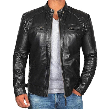 Plus Size Jacket S-5XL Men's Autumn Winter Leather Jacket Casual Stand Collar Motorcycle Biker Coat Zip Up Outwear - Tamnz