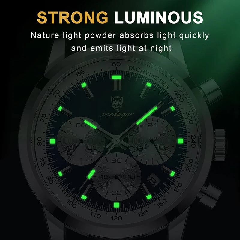 Man Chronograph Luminous Wristwatch Leather Men Quartz - TaMNz