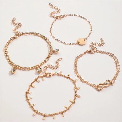 Gold Color Bracelet Set of Four Stainless Steel Sequins Rhinestone Bracelet Combination for Women Chain Bracelet Jewelry Gifts