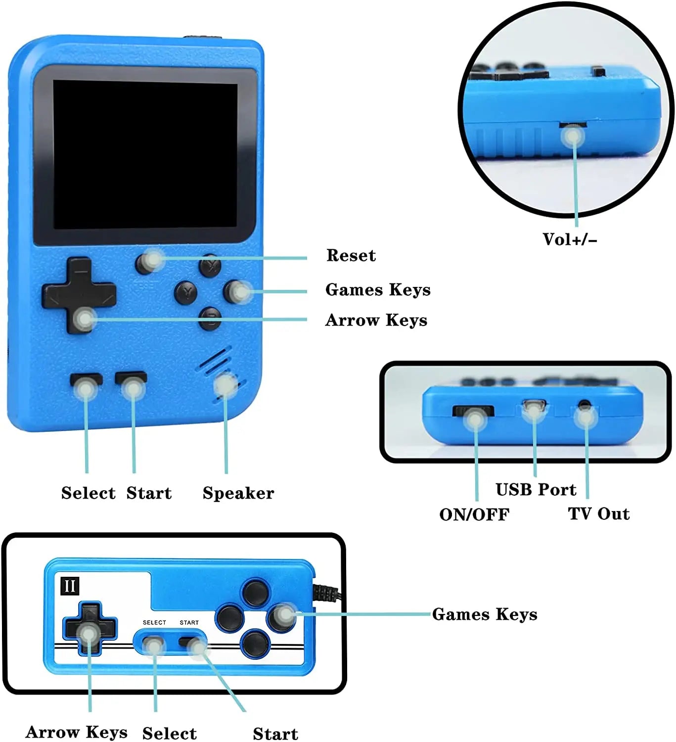 400 In 1 Mini Games Handheld Game Players Portable Retro Video Console Boy 8 Bit 3.0 Inch Color LCD Screen Games For kids