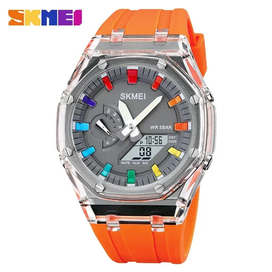 SKMEI Waterproof Men Watch Countdown Stopwatch Led Light Electronic Movement Wristwatch 5Alarm Clock 2 Time Digital Watches 2100 - TaMNz