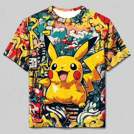 (MINISO)Fashion Kid Anime Pokemon T Shirt 3D MenTshirt Children T-shirt Summer Pikachu Oversized T-shirt For Men Clothing Tshirt