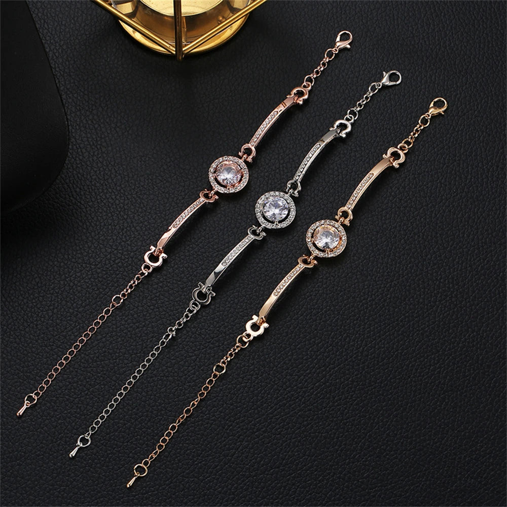 Luxury Clear Crystals Zircon Bracelet Summer Women Adjustable Round Gemstone Bangle Bracelet Party Jewelry Valentine's Day Gift - TaMNz