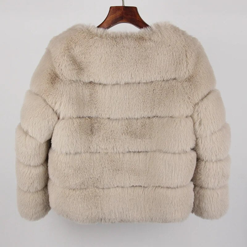 Faux Fur Luxury Winter Jacket Women Elegant Thick Warm Outerwear - TaMNz