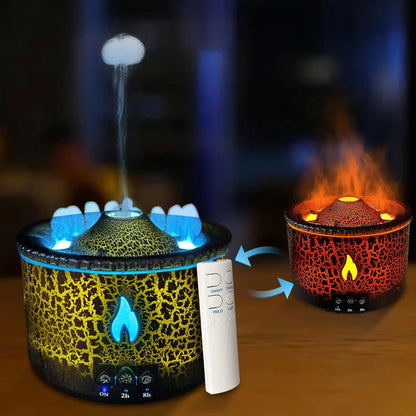 Volcano Flame Air Humidifier Aroma Diffuser Essential Oil with Remote Control Jellyfish Diffuser Home Fragrance Mist Mak Smoking