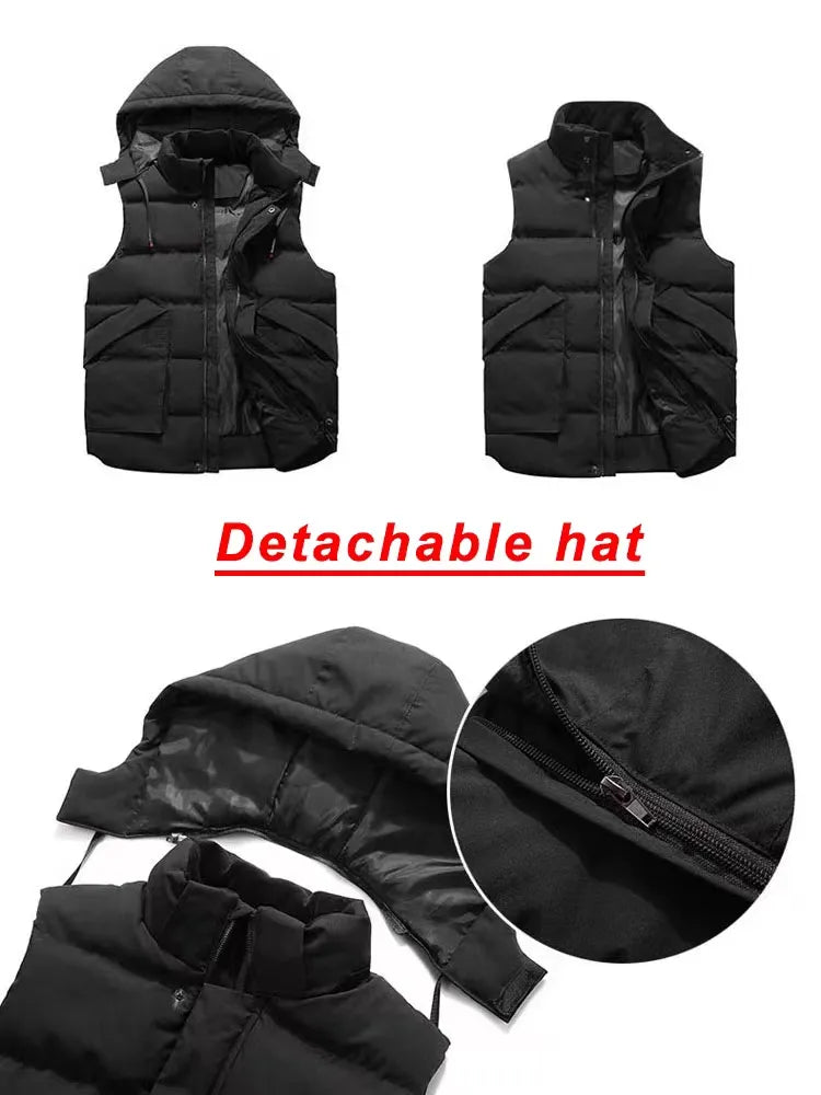 Plus Size Men's Winter Vests Sleeveless Jacket Hat-Detachable Hooded Windbreaker Warm Gilet Coat Padded Vest Men Coats 8XL - TaMNz