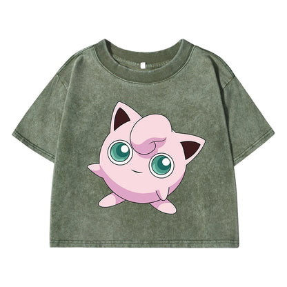 Jigglypuff プリン Japanese Tee Clothing Womens Summer American Retro Cotton Casual Tee Shirt Humor Breathable T-Shirt Crop Soft