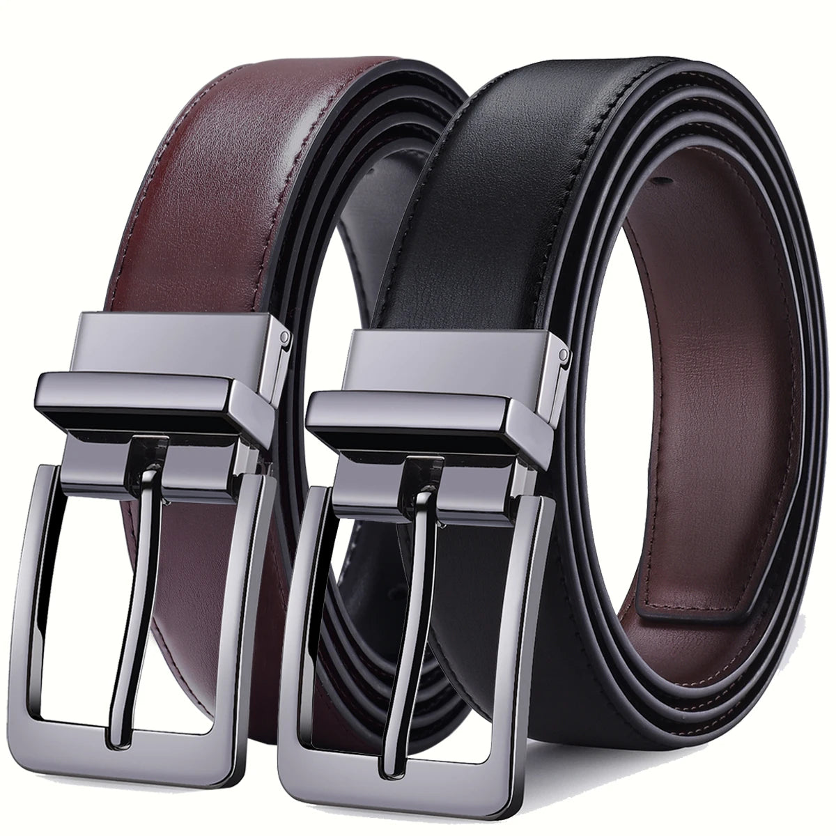 Belt men's genuine leather buckle pants belt denim casual versatile simple belt dual color dual-purpose cowhide business belt