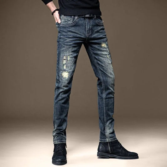 Spring and Autumn New Fashion Vintage Ripped Small Foot Pants Men's Casual Slim Comfortable - TaMNz