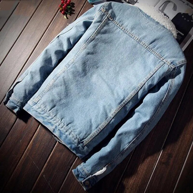 Men Denim Jacket Trendy Winter Warm Fleece Coats Mens Outwear Fashion Jean Jackets Male Cowboy Casual Clothes Plus US Size 4XL - TaMNz