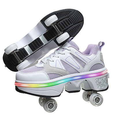 2023 New Dual-purpose Roller Skating Deformation Shoes Double Row Roller Skating Shoes Modified Version Four-wheel Running Shoes