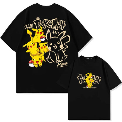 Anime Manga Pikachu Graphic Men's T-Shirt Summer Cartoon Anime Pokemon Cotton Short Sleeve Unisex T Shirt Harajuku Tops Clothing