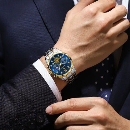 Luxury Man Wristwatch Waterproof Luminous Chronograph Stainless Steel Quartz Watc - TaMNz