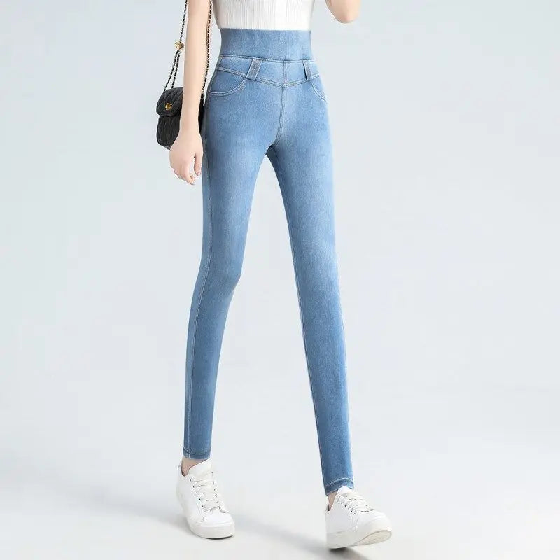 Elastic Waist High Waist Jeans for Women Spring and Autumn 2023 New Slim Elastic Women's Age Reducing Casual Pants